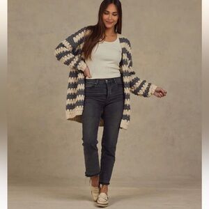Rylee + Cru Bubble Knit Cardigan Slate Stripe Women M NWT